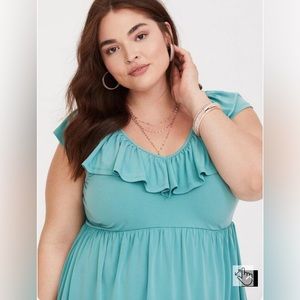 Torrid sz 4 Green Studio Knit V-Neck Ruffle Babydoll Tank